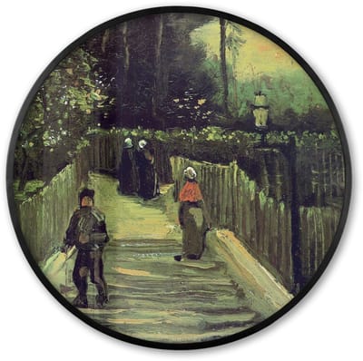 Poster in lijst Rond - Fotolijst 60x60 cm - Posters - Hellend pad in Montmartre - Vincent van Gogh - Ronde posterlijst zwart - Decoratie - Wanddecoratie woonkamer - Muurdecoratie slaapkamer