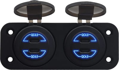 ProRide 12V USB C Autolader 4 Poorten Inbouw - 30W - QC4.0 - USB Stopcontact voor Auto, Boot en Camper - Complete set - Blauw