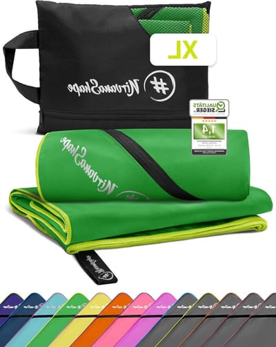 Microvezel Handdoek - Reishanddoek Sporthanddoek - Licht Reizen - Super Absorberend Sneldrogend - 200 x 100 cm - Groen Gele Naad