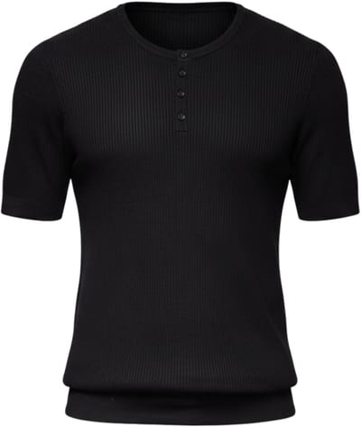 OMBRE T-shirt - Viscose - Korte Mouw - Knopen Zwart S
