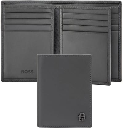 HUGO BOSS Leren kaarthoes Double B Card Case Saffiano Grey grijs