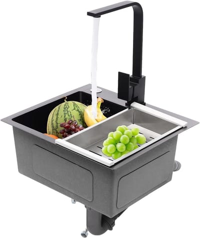 Spoelbak met kraan - Keukenspoelbak set - Keukenwerkzaamheden - Complete set - 40 x 45 cm - Zwart