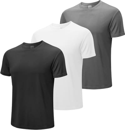 MEETYOO 3 Artikelen Mannen Sportshirt - Sportkleding voor Heren - Hardloop Shirt Hardloopshirt Korte Mouwen Short Sleeve Tee Heren Sportshirt-Zwart, Wit En Grijs-S