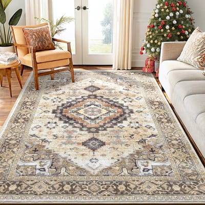 Olanly Vintage Vloerkleed - Beige - Laagpolig Tapijt Woonkamer - 183x275 cm