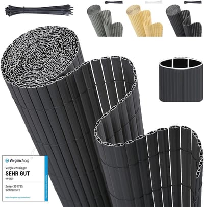 PVC Inkijkbeschermingsmat met Dubbele Versterking 90x500 cm - Antraciet - Winddicht & Waterdicht Balkonscherm voor Buiten