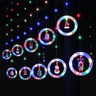 Kerst Raamverlichting 3 m x 0,65 m LED String Licht Gordijn Fairy Licht met 8 Modes Xmas Decoratie voor Indoor Party Bruiloft Slaapkamer (Kleurrijk)