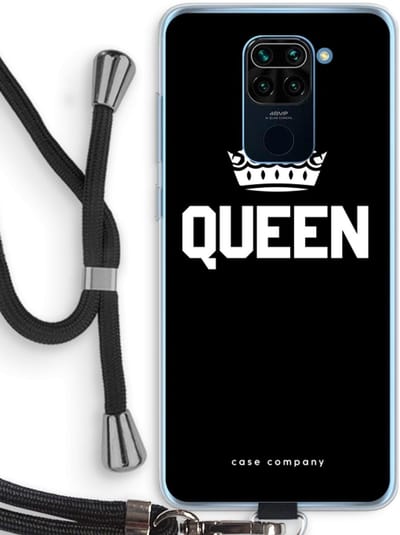 Case Company® - Hoesje met koord geschikt voor Xiaomi Redmi Note 9 hoesje met Koord - Queen zwart - Telefoonhoesje met Zwart Koord - Bescherming aan alle Kanten en Over de Schermrand