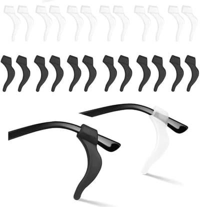 Dailygoods - 12 paar universele siliconen haken, antislip pootdoppen voor brillen en zonnebrillen, zwart en transparant