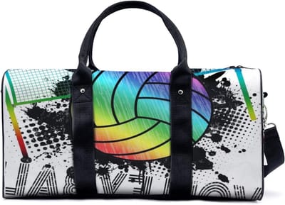 Colored Volleyball Travel Luggage Duffle Bag with Adjustable Strap Rainbow Volleyball Sports Bag Lightweight Canvas Gym Tote Bag for Men and Women, Multi, L, Travel Duffle, Yellow, Travel Duffle