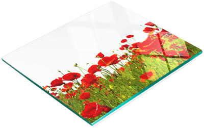 Multifunctioneel decoratief keukenbord van gehard glas met klaprozenmotief, 60x52 cm