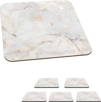 Onderzetters voor glazen - Marmer - Geel - Parelmoer - 10x10 cm - Glasonderzetters - 6 stuks