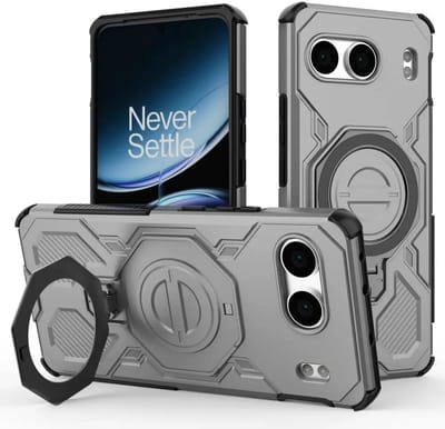 Hoesje geschikt voor OnePlus Nord 4 | Compatibel met MagSafe / Qi2 | 360° Draaibare Magnetische Standaard | Back Cover Kickstand Ring | Grijs