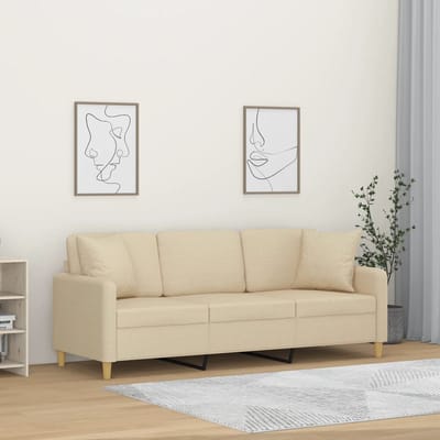 vidaXL - Driezitsbank - met - sierkussens - 180 - cm - stof - crèmekleurig