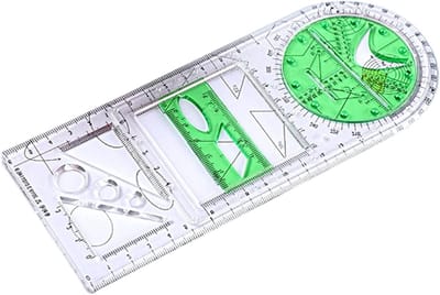 Tekening Liniaal - Geometrische Liniaal - Tekenen Ontwerpen - Veelzijdige Vormen - 20x9 cm - Transparant Groen