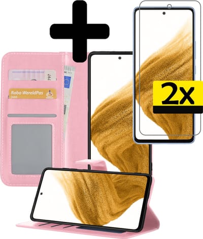 Hoesje - Met 2x Screenprotector - Geschikt voor Samsung Galaxy S21 - Luxe Pasjeshouder - Bookcase Portemonee - Flip Case - Kunstleer Book Case - Flipcase Hoes - Book Cover - Walletcase - Portemonneehoes - Telefoonhoesjes - Lichtroze
