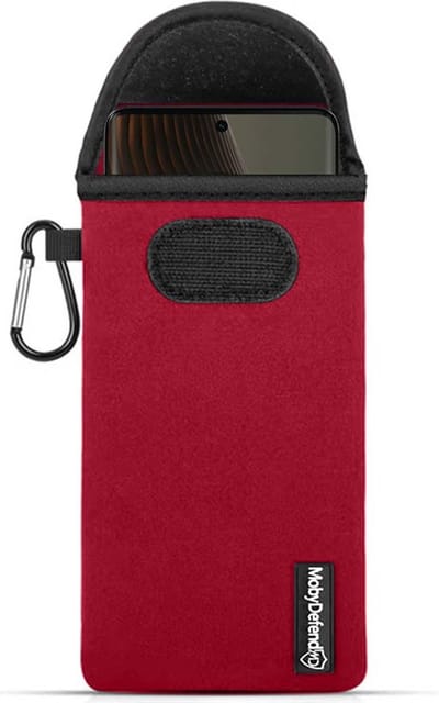 MobyDefend Hoesje - Geschikt voor Motorola Edge 50 Ultra - Neopreen Pouch Met Karabijnhaak - Insteek - Riemlus - Rood