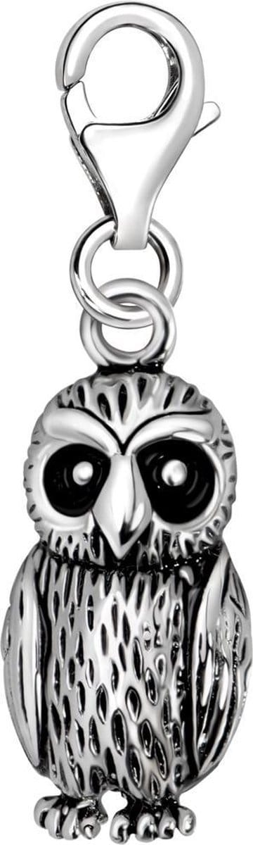 Quiges – 925 - Zilver – Charm - Bedel - Hanger - 3D Uil - met – sterling - zilver - karabijnslot - geschikt - voor - Bedelarmband HC309