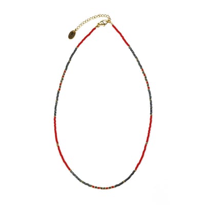 CO88 Collection 8CN-26348 Kralenketting met Miyuki Kralen - Rood en Petrol - 40+5cm - Goudkleurig Slot