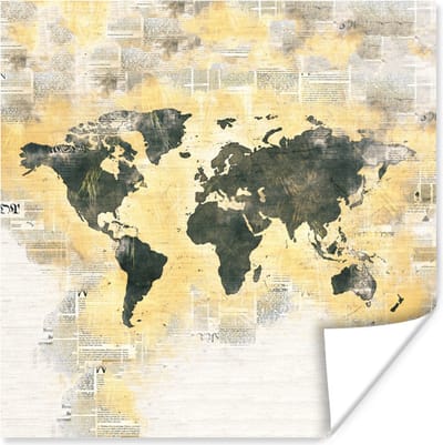 Poster 30x30 cm - Wereldkaart - Abstract - Vintage - Posters - Kamer decoratie - Wanddecoratie woonkamer - Muurdecoratie slaapkamer