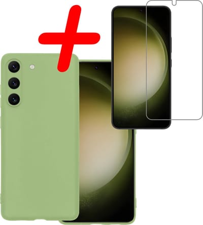 Hoesje Met Screenprotector - Geschikt voor Samsung Galaxy S23 - Sterk & Shockproof - Back Cover - Siliconen Case - Telefoon Hoes - Groen