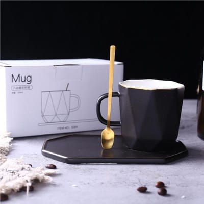 Geometrische Gouden Patroon Keramische Kop Kantoor Koffiekop Eenvoudige Zwart-Wit Mok Saus Afternoon Bloementhee Hoog Uiterlijk 220ml