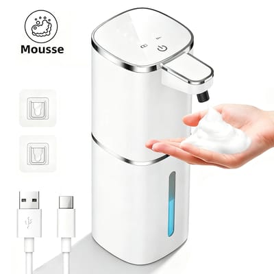 Contactloze automatische schuimzeepdispenser IPX5 waterdicht 400 ml 4 verstelbare USB-oplaadbare elektrische dispenser met infraroodsensor voor toilet Kantoor