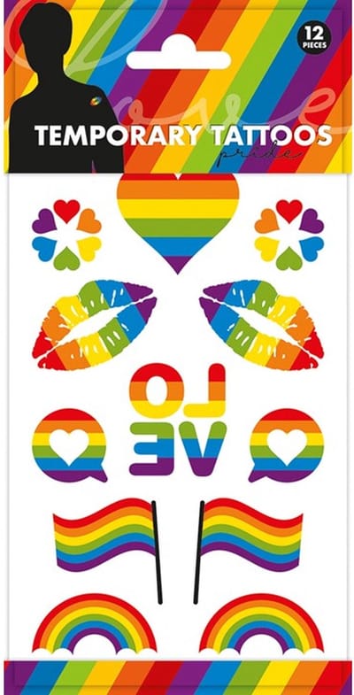 Body Tattoo’s Rainbow – Neptattoo – Pride – Regenboog Tattoo | Tijdelijke Tatoeage | Pride Week – 12 stuks op vel.