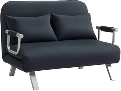 HOMCOM Sofa Bed Sofa Bed met verstelbare rugleuning, kussens, 2-zitplaatsen bank met slaapfunctie, fluweellook, armleuning, bank voor woonkamer, slaapkamer, zwart