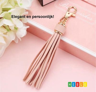 Heble® - "Leren Keycord | Unisex - Sleutelhanger - Kwastje - Auto - PU - Tashanger - Licht Roze"