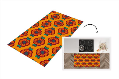 Keukenloper 120x60 cm - Keukenmat vinyl Design - Retro - Rozen - Oranje - Keukenmatten loper - Keuken vloerkleed tapijt