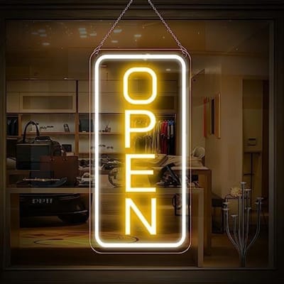 LED Neon Open Bord – Lichtreclamebord voor Winkel, Horeca & Thuis – Waterdicht IP43 – 10W – Hanglamp – Wit/Geel