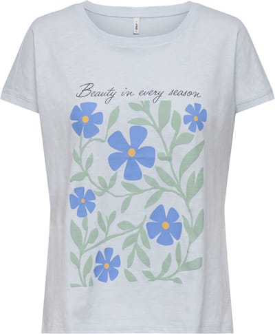 Only blauwe dames t-shirt   Ronde hals   Regular fit   Bloemen patroon   Duurzaam   Korte mouw Blauw S