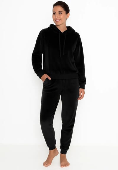 Apollo dames huispak Fleece - Lounge set dames - Vrouwen warm pyjama pak - loungewear dames - Zwart / S/M