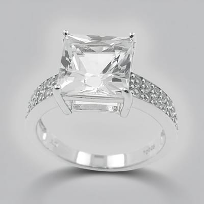Cavill - Zilveren ring met 3 41 ct Princess Danburiet uit Mexico - 925 Sterling Zilver met 28 briljant geslepen Zirkonia - Elegante 25x20 mm damesring