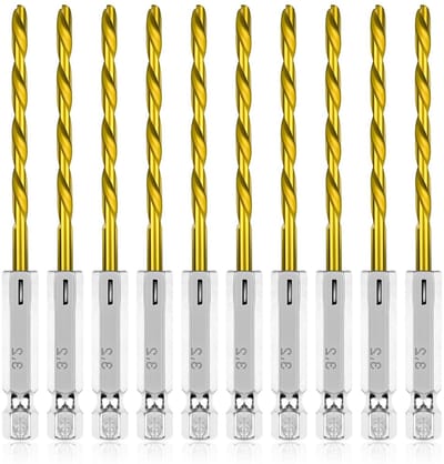 Set van 10 metaalboorbits 1/8 inch, spiralen met hexagonale shank en snelle wissel, ideaal voor hout, plastic en aluminiumlegeringen