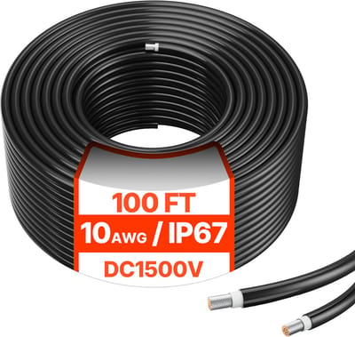 Zonnekabel, 30,48 M ,Verlengkabel voor Zonnepanelen, 10awg, Ip67 Waterdichte Pv-Kabel voor Zonnepanelen Binnenshuis, -40 Tot 105℃, Geschikt voor Boten en Campers, Zwart