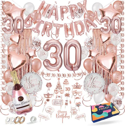 Fissaly 30 Jaar Rose Goud Verjaardag Decoratie Versiering - Helium, Latex & Papieren Confetti Ballonnen