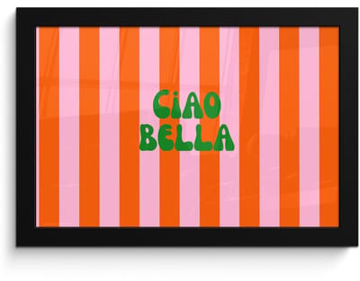 Poster in lijst - Fotolijst 30x20 cm - Posters - Strepen - Oranje - Verticaal - Ciao bella - Posterlijst zwart - Decoratie - Wanddecoratie woonkamer - Muurdecoratie slaapkamer