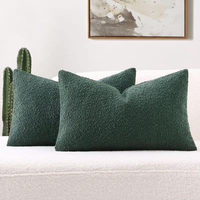 Set van 2 Donkergroene Bouclé Sierkussenslopen (30x50 cm) - Zachte Lendenkussenslopen voor Bank en Woonkamer