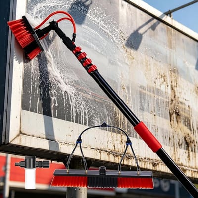 Watergevoede Steel - Reinigingsborstel - Hoge Ramen Wassen - Telescopisch Koolstofvezel - 55 cm Borstelkop - Meerkleurig