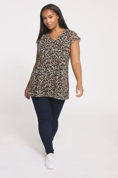 Yours Zwarte Luipaardprint Mesh Top Size 44