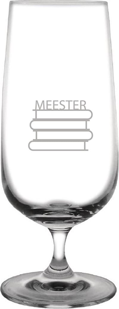 Gegraveerde bierglas op voet 41cl Meester met boeken