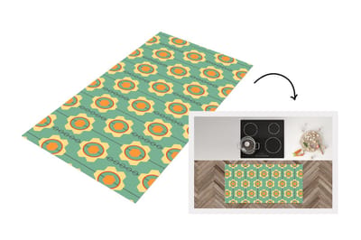Keukenloper - Loper keuken - Zonnebloem - Patronen - Tandwielen - Retro - 120x60 cm - Keukenloper vinyl