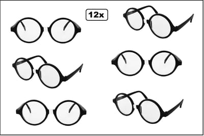 12x Nerd bril zwart blank glas - Studie geslaagd thema feest optocht party festival themafeest H.P