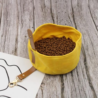 Opvouwbare waterdichte canvas hondenbak draagbare reisvoer voor huisdieren opvouwbare katten- en hondenwaterbak puppy-voerbak hondenaccessoires geel