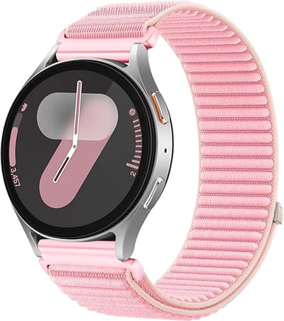 Stravo Nylon Bandje met Klittenband 20mm – Geschikt voor Samsung Galaxy Watch 7 / 6 / 5 / 4 (Classic) - Smartwatch horlogeband met geweven structuur voor Garmin Vivoactive 5 3 - Forerunner 245 - Venu SQ 2 - Vivomove - Huawei - Roze