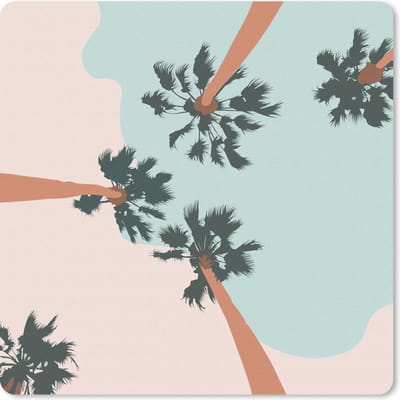 Muismat 20x20 cm - Mousepad Palmbomen - Zomer - Blauw - Roze - Muismatten