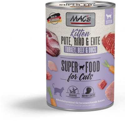 MAC's Kittenvoer Natvoer Blik 97% Kalkoen, Rund en Eend 6 x 400g