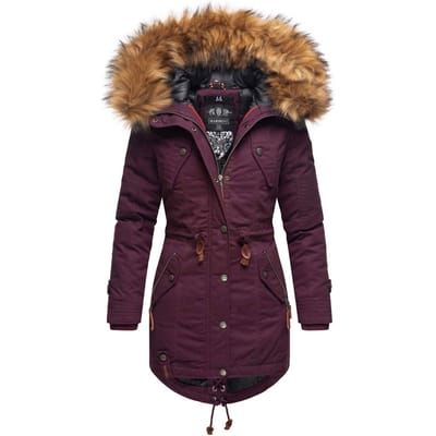 Marikoo dames winterjas met afneembare imitatiebontkraag & taillekoord