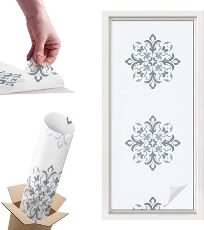 Tulup Raamfolie Anti inkijk - Klassiek ornament Privacy Folie Raam - 50x116 cm - Wit Anti inkijk Folie - Raamfolie Tegen inkijk Glas in Lood - Voor de slaapkamer, woonkamer en badkamer. - Raamfolie Zonwering